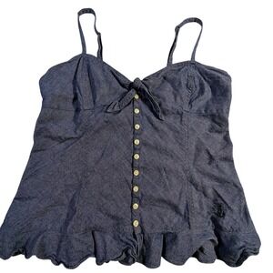 Ralph Lauren Chambray Denim Ruffle Tie-Front Button-Up Tank Top Women's Small